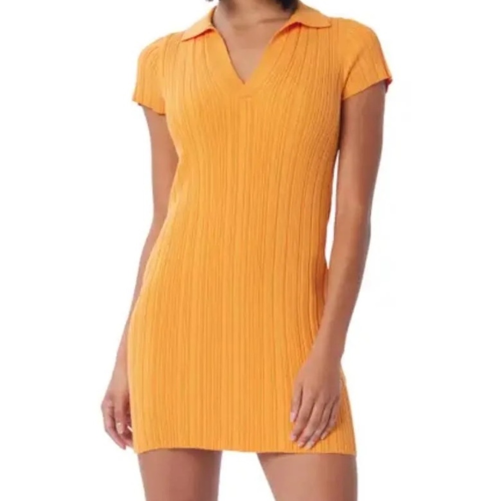 Lita by Ciara Cotton Knit Mini Polo Dress In Pop Orange